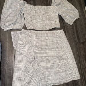 Plaid Puff Sleeve Top and Skirt Set